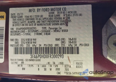 2015 Ford Fusion Se from USA, damaged, VIN 3FA6P0HD0FR300293